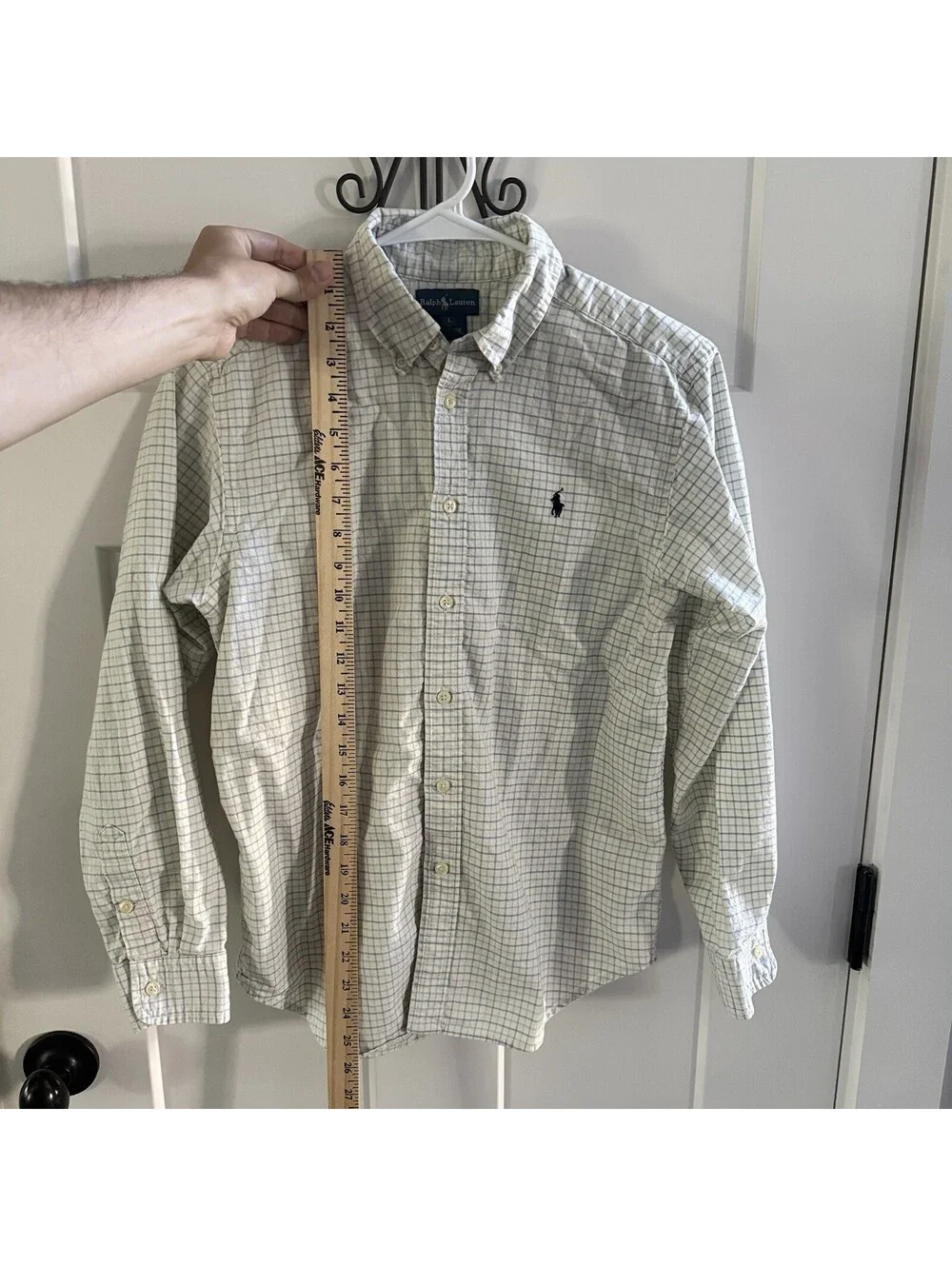Polo Ralph Lauren Youth L Blue Green Check Button Shirt Pony Logo Cotton